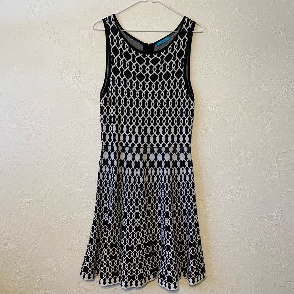 Alice + Olivia Black White Jersey Knit A line Dress SZ M